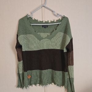 Distressed Green and Brown Sweater